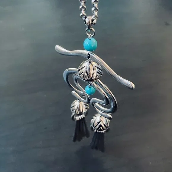 Laurel Burch Turquoise Silver Haight Statement Necklace Earrings Set - Picture 4 of 11